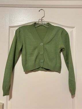Green V-Neck Button Cardigan Long Sleeve